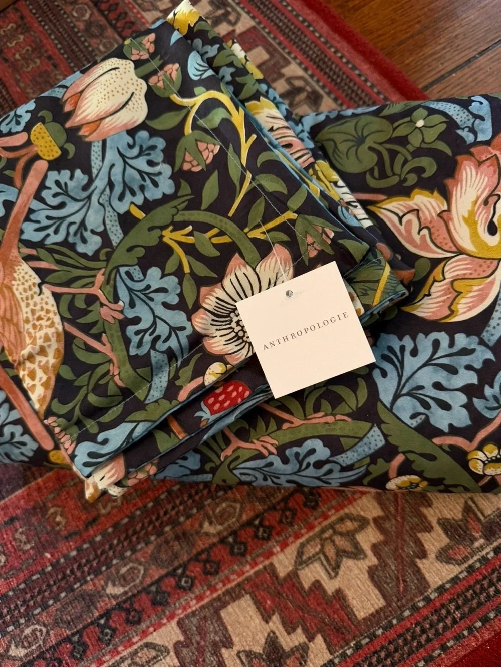 NEW Anthropologie Blue Green Bird Print Boho Queen King Bedding Duvet & Sham Set